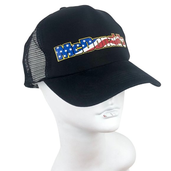 Vintage GSC McDonald's American Flag Snapback Baseball Hat Cap Black Adjustable
